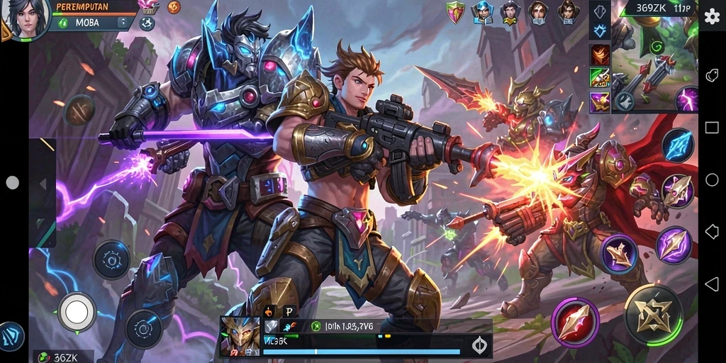 Tangkapan layar dari gameplay epik dalam 369ZK yang menampilkan pertempuran tim.