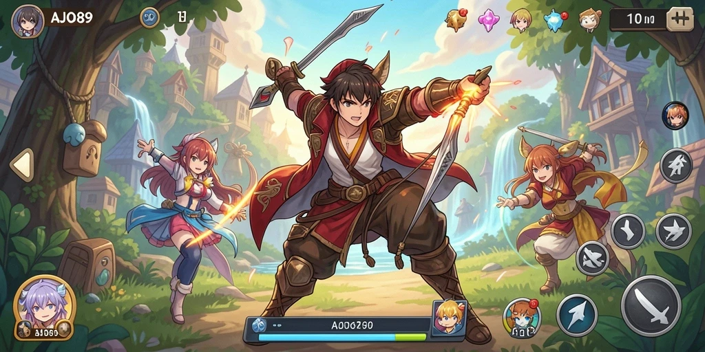 Menampilkan karakter anime yang beraksi dalam pertempuran epik.