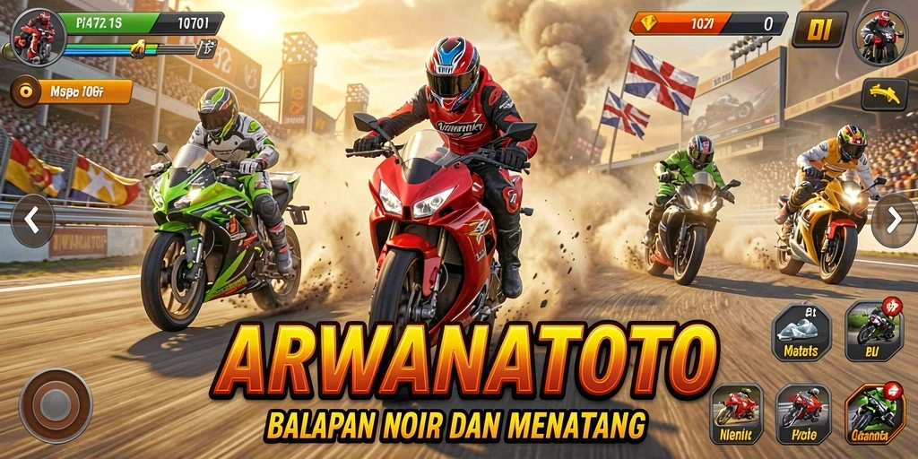 Tampilan gameplay <strong>ARWANATOTO</strong> yang mendebarkan di lintasan balap.