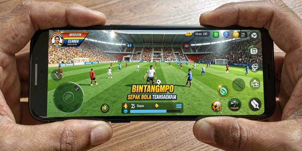 Tangkapan layar utama BINTANGMPO menampilkan aksi seru dalam pertandingan sepak bola.