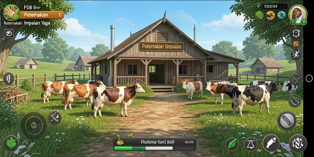 Screenshot gameplay F08 menunjukkan aktivitas bertani yang seru.