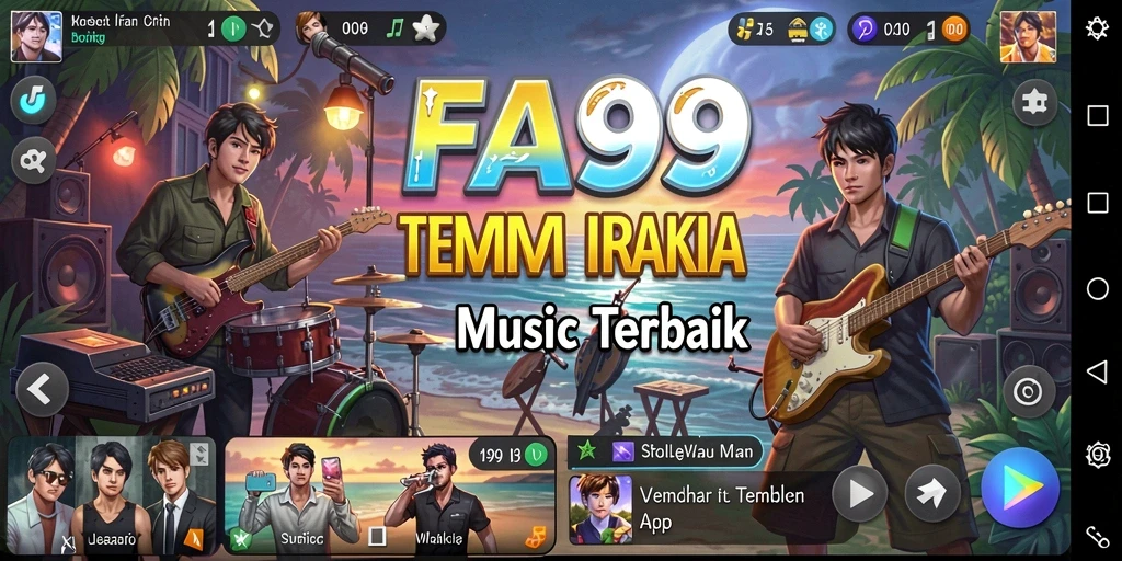 Tampilan screenshot FA99 menampilkan antarmuka musik yang atraktif.