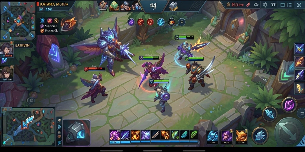 Tampilan gameplay KATAWIN yang seru dalam pertempuran MOBA.