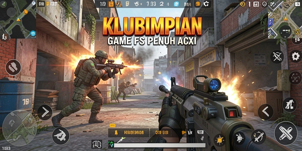 Screenshot gameplay KLUBIMPIAN dengan aksi tembak-menembak seru.