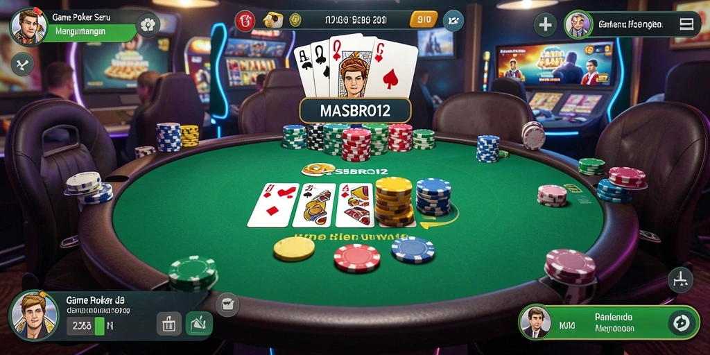 Tampilan utama gameplay poker di MASBRO12 yang menarik.