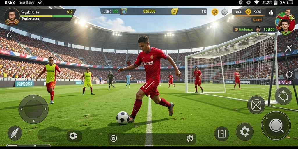 Screenshot menampilkan aksi seru dalam pertandingan sepak bola RK88.