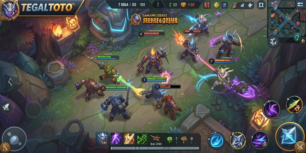 Screenshot gameplay TEGALTOTO menampilkan pertarungan seru antar tim.