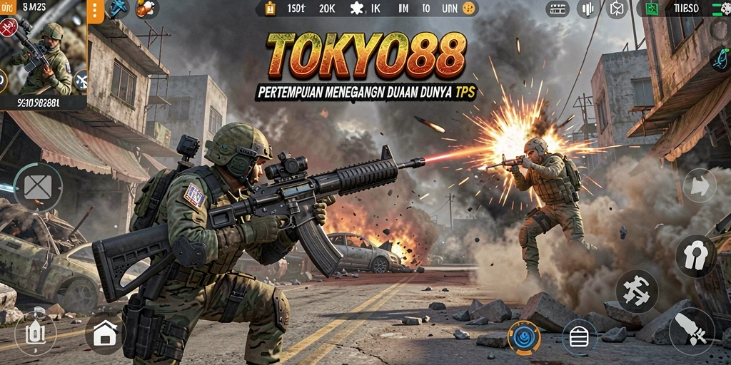 Screenshot gameplay <strong>TOKYO88</strong> menampilkan aksi menegangkan dalam pertempuran TPS.
