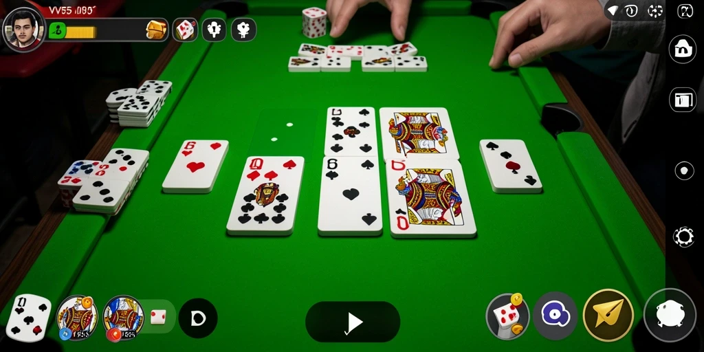 Screenshot gameplay VV55 menampilkan aksi seru permainan domino.